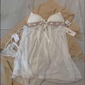 “New” Linea Donatella Lace-Trim Chemise Nightgown